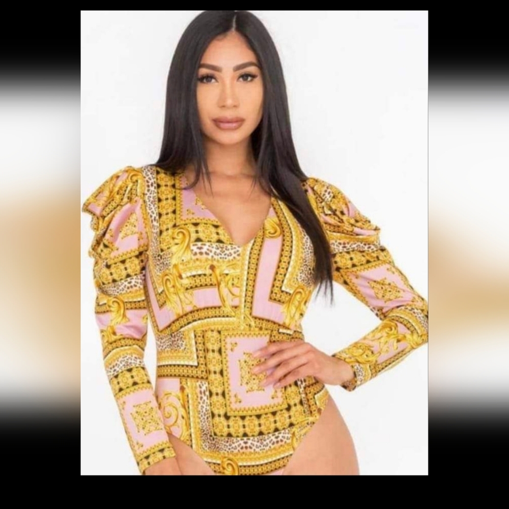 Versace Inspired Pink and Gold Women's Top